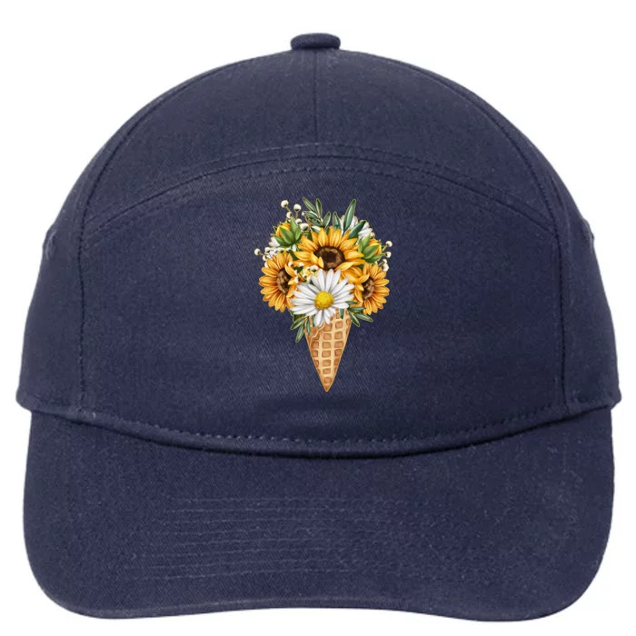 Cute Sunflowers In Ice Cream Cone 7-Panel Snapback Hat