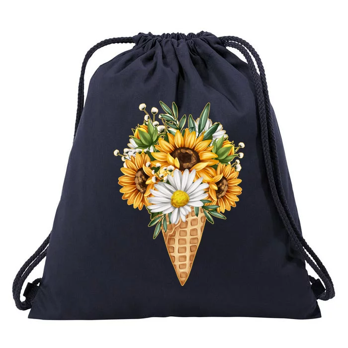 Cute Sunflowers In Ice Cream Cone Drawstring Bag