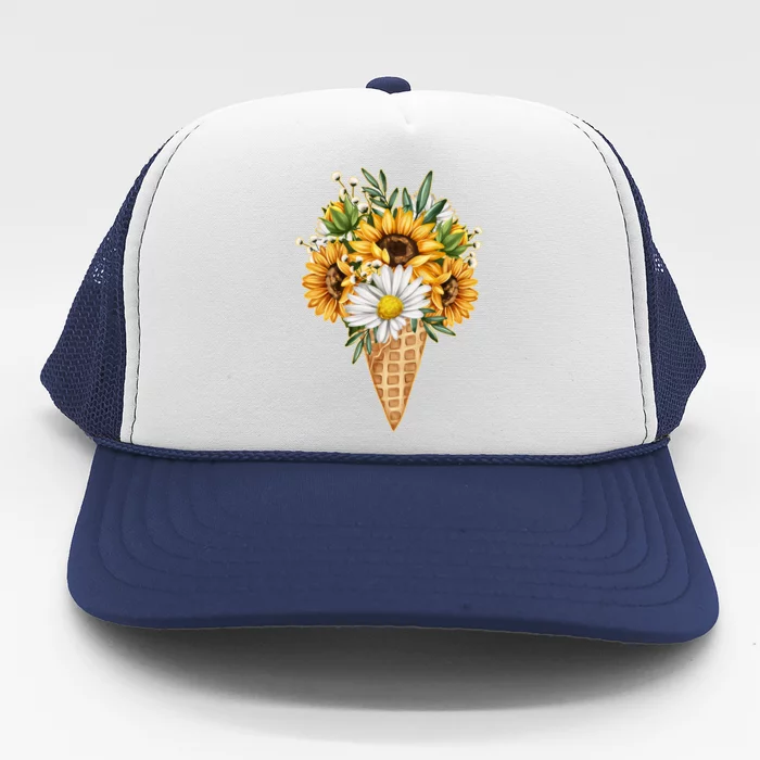 Cute Sunflowers In Ice Cream Cone Trucker Hat