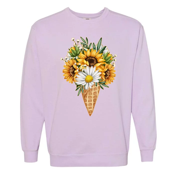 Cute Sunflowers In Ice Cream Cone Garment-Dyed Sweatshirt