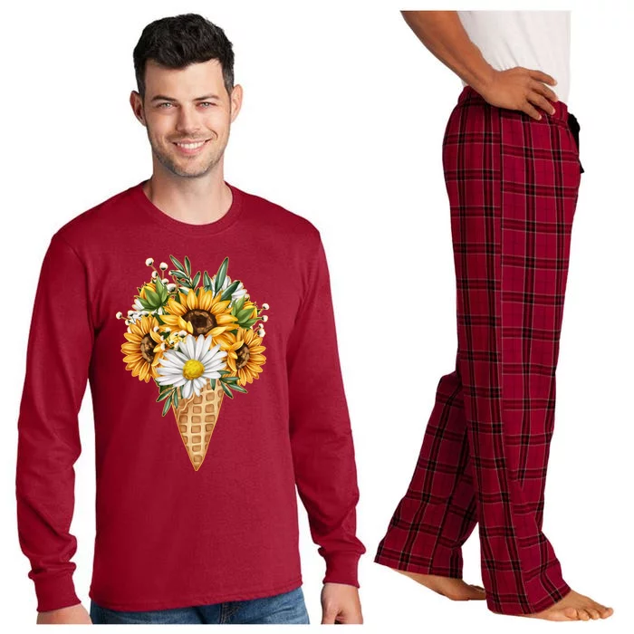 Cute Sunflowers In Ice Cream Cone Long Sleeve Pajama Set