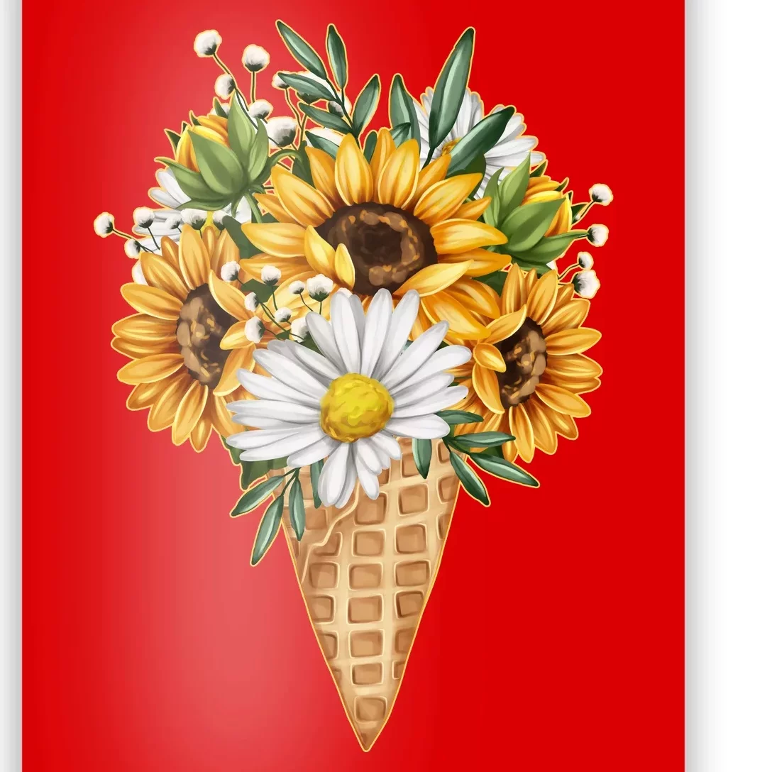 Cute Sunflowers In Ice Cream Cone Poster