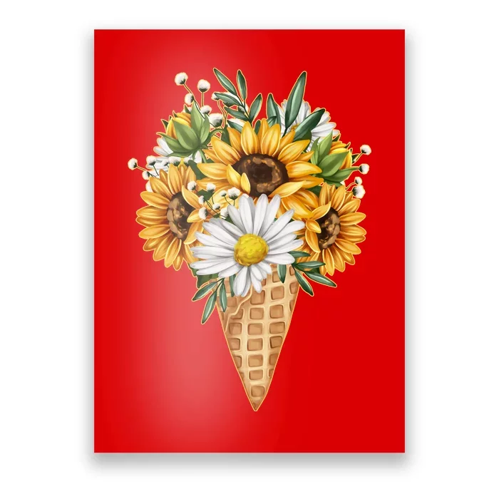 Cute Sunflowers In Ice Cream Cone Poster