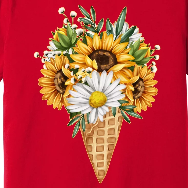 Cute Sunflowers In Ice Cream Cone Premium T-Shirt