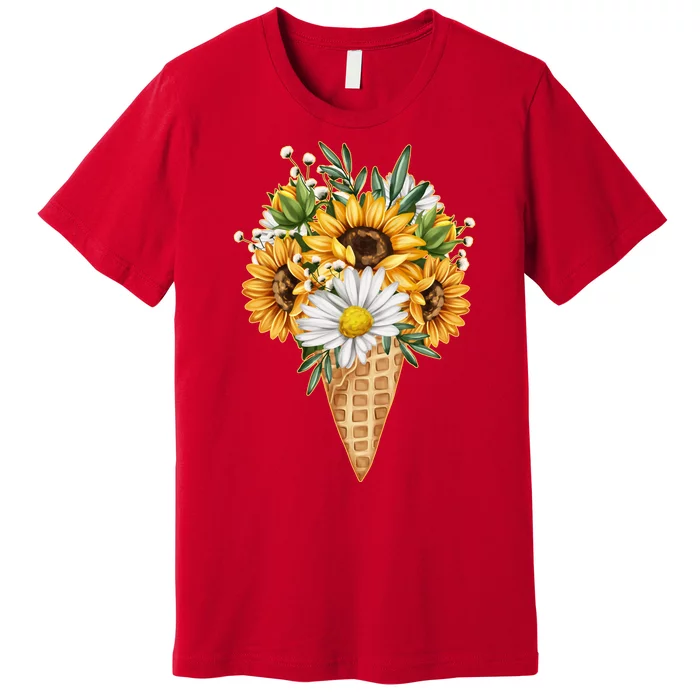 Cute Sunflowers In Ice Cream Cone Premium T-Shirt