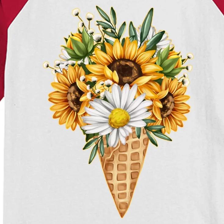 Cute Sunflowers In Ice Cream Cone Kids Colorblock Raglan Jersey