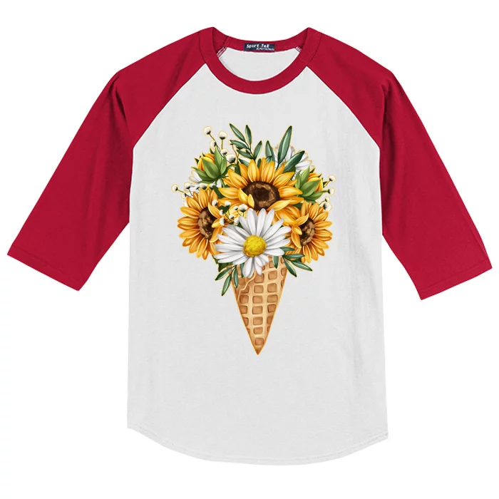 Cute Sunflowers In Ice Cream Cone Kids Colorblock Raglan Jersey