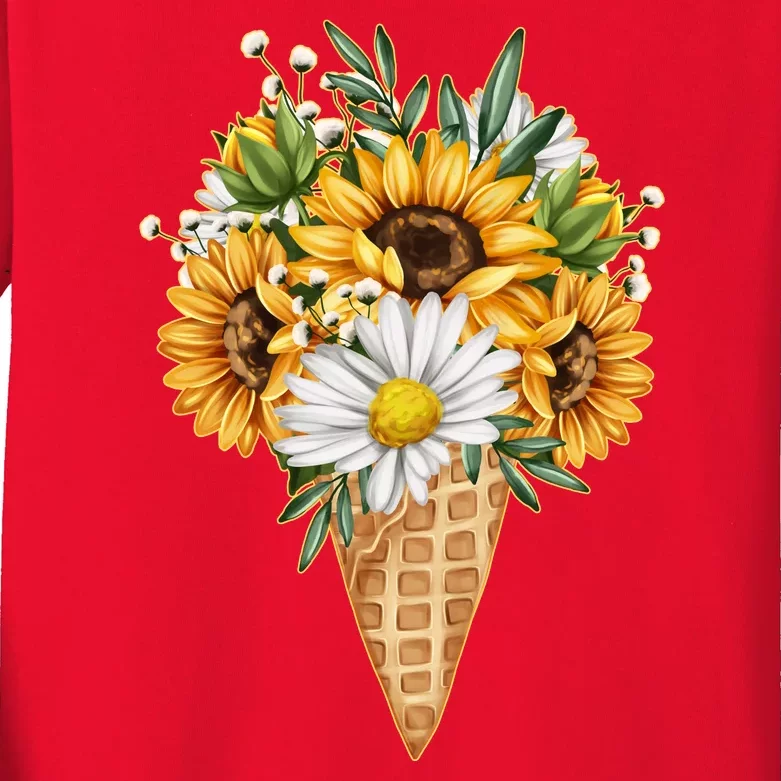 Cute Sunflowers In Ice Cream Cone Kids Long Sleeve Shirt