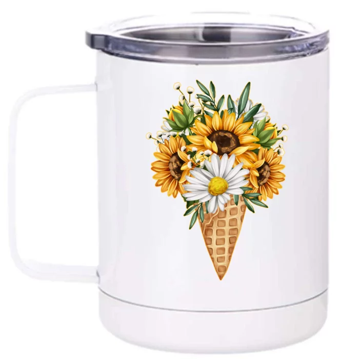 Cute Sunflowers In Ice Cream Cone Front & Back 12oz Stainless Steel Tumbler Cup