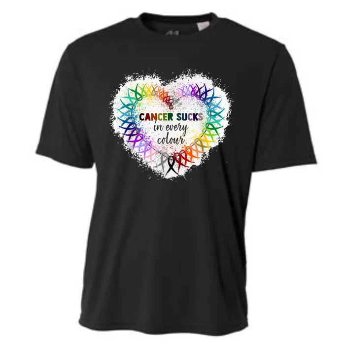 Cancer Sucks In Every Color Cancer Awareness Ribbons Heart Cute Gift Cooling Performance Crew T-Shirt