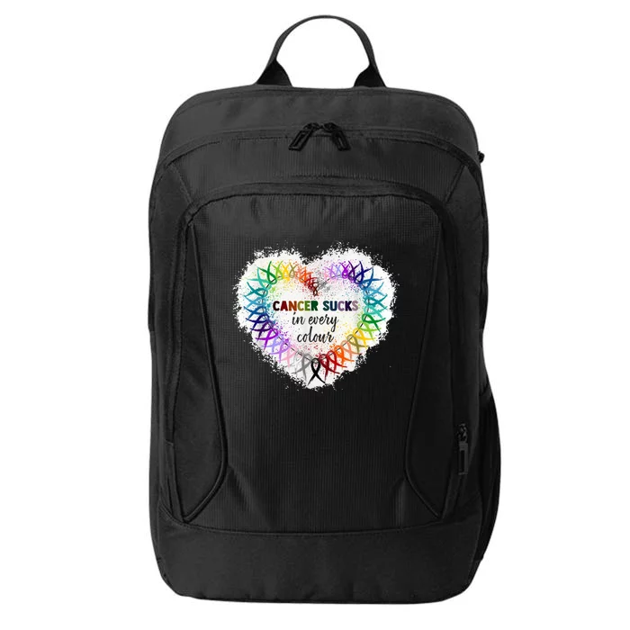 Cancer Sucks In Every Color Cancer Awareness Ribbons Heart Cute Gift City Backpack