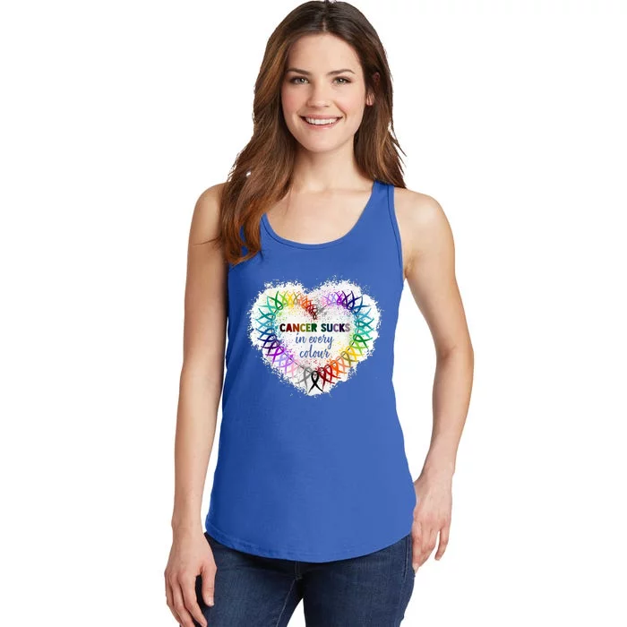 Cancer Sucks In Every Color Cancer Awareness Ribbons Heart Cute Gift Ladies Essential Tank