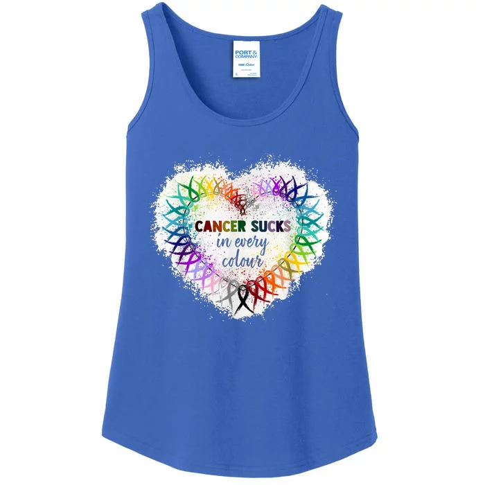 Cancer Sucks In Every Color Cancer Awareness Ribbons Heart Cute Gift Ladies Essential Tank