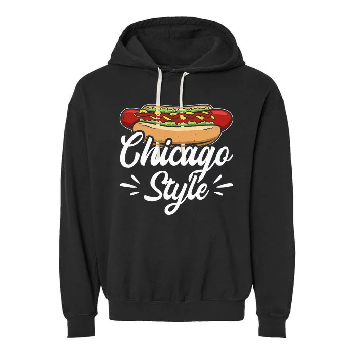 Chicago Style Illinois Hot Dog Garment-Dyed Fleece Hoodie