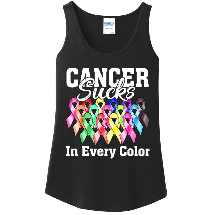 Cancer Sucks In Every Color Fighter Fight Support The Cancer Ladies Essential Tank