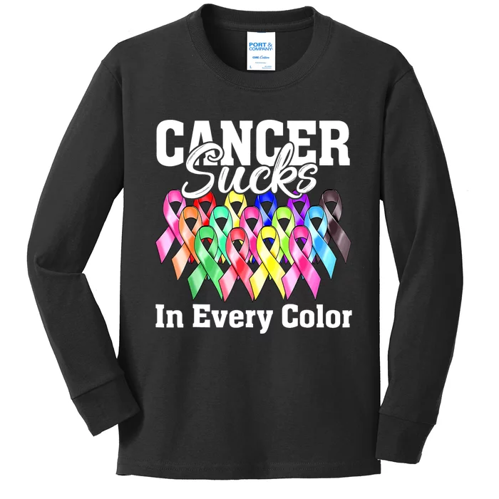 Cancer Sucks In Every Color Fighter Fight Support The Cancer Kids Long Sleeve Shirt