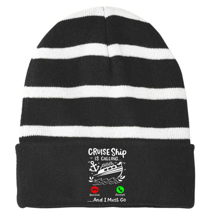 Cruise Ship Is Calling Striped Beanie with Solid Band