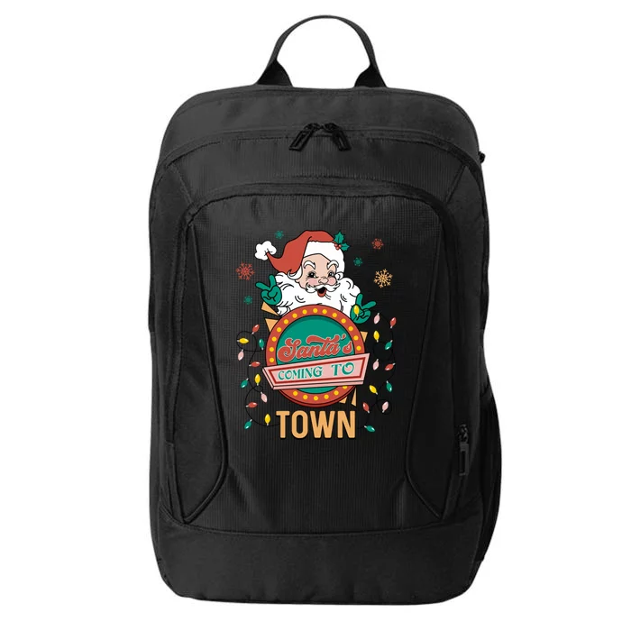 Christmas Santa Is Coming To Town Retro Christmas Pajamas Cute Gift City Backpack