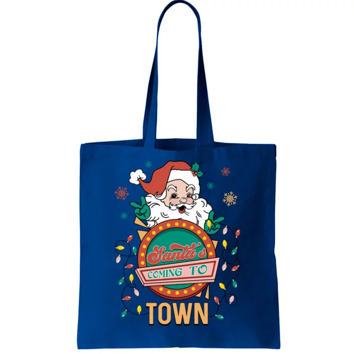 Christmas Santa Is Coming To Town Retro Christmas Pajamas Cute Gift Tote Bag