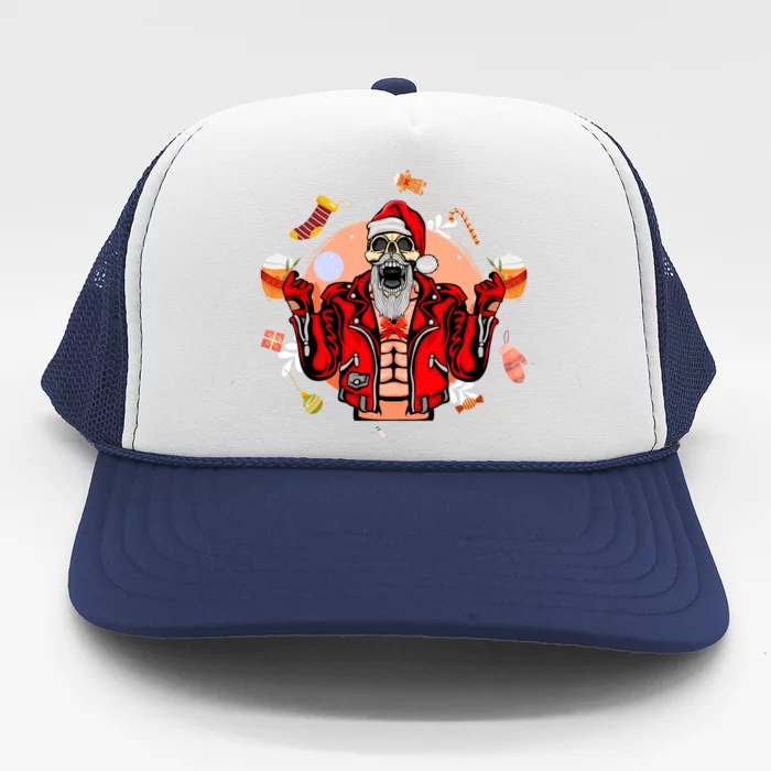 Christmas Skeleton Ing Beer Santa Claus Skeleton Gift Trucker Hat