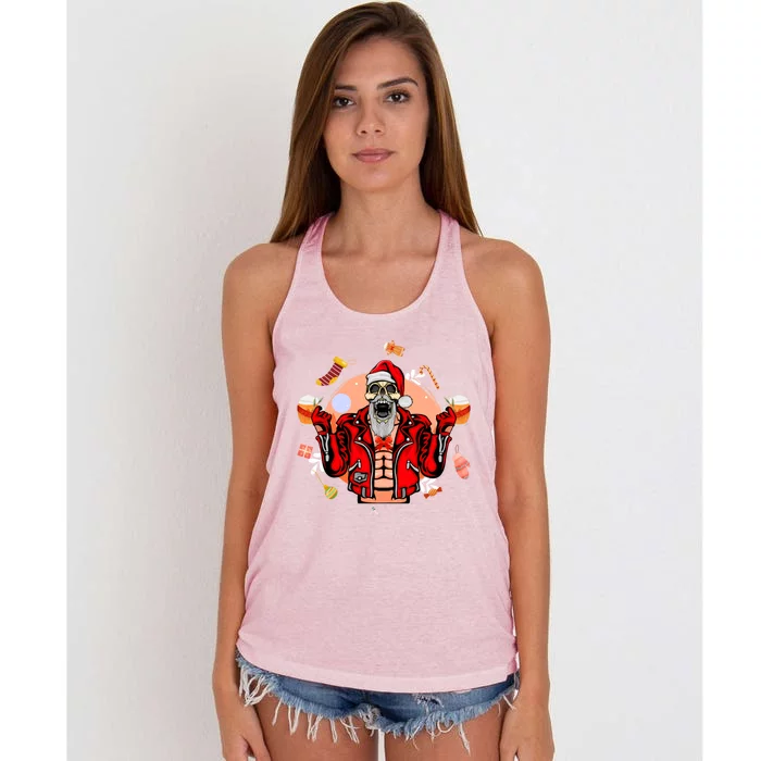 Christmas Skeleton Ing Beer Santa Claus Skeleton Gift Women's Knotted Racerback Tank