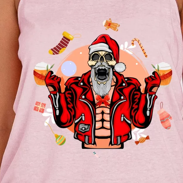 Christmas Skeleton Ing Beer Santa Claus Skeleton Gift Women's Knotted Racerback Tank