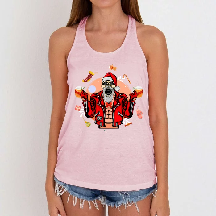 Christmas Skeleton Ing Beer Santa Claus Skeleton Gift Women's Knotted Racerback Tank