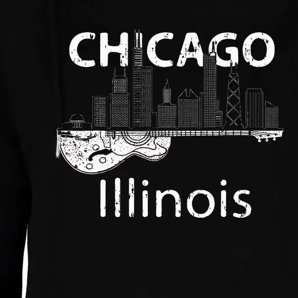 Chicago Souvenir Illinois Music Electric Guitar Womens Funnel Neck Pullover Hood