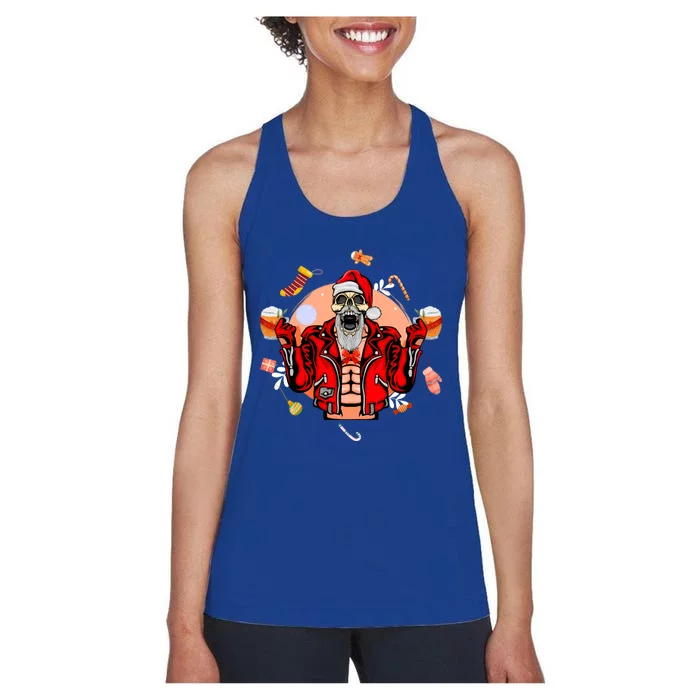 Christmas Skeleton Ing Beer Santa Claus Skeleton Cute Gift Women's Racerback Tank