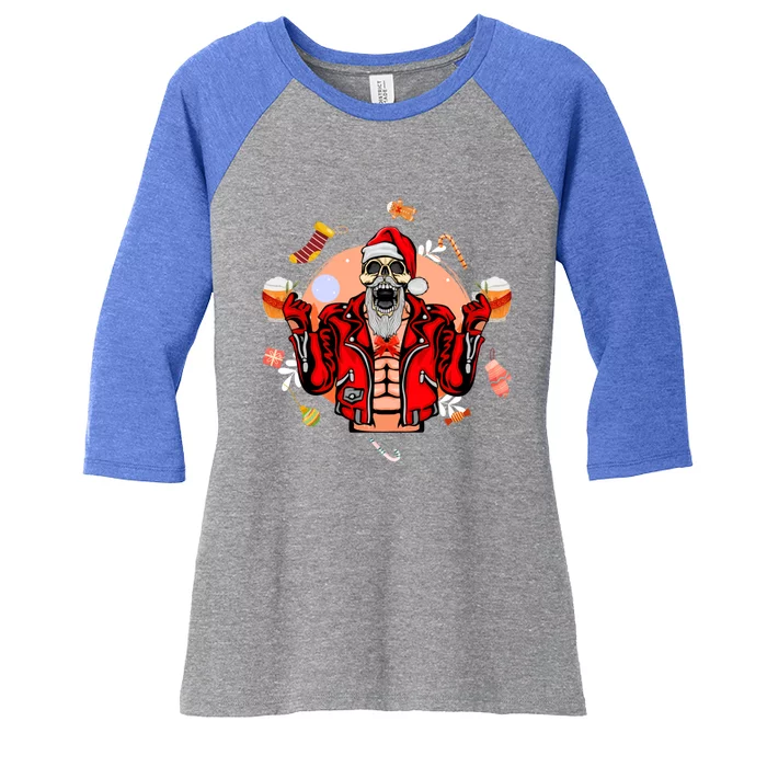 Christmas Skeleton Ing Beer Santa Claus Skeleton Cute Gift Women's Tri-Blend 3/4-Sleeve Raglan Shirt