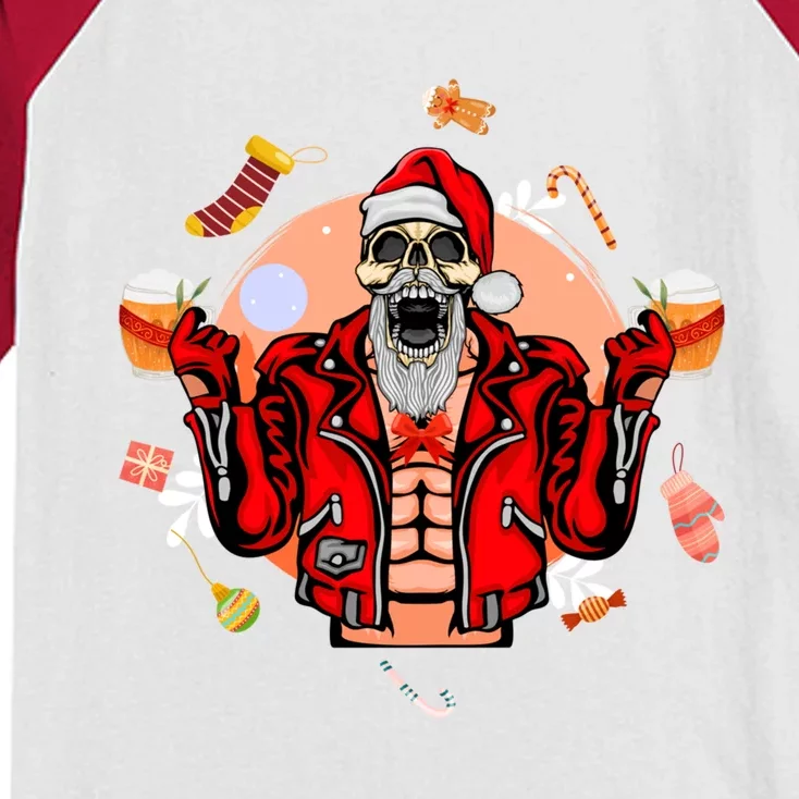 Christmas Skeleton Ing Beer Santa Claus Skeleton Cute Gift Kids Colorblock Raglan Jersey