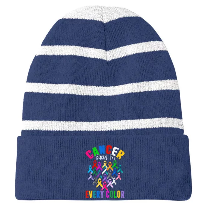 Cancer Sucks In Every Color Fighter Funk Cancer Striped Beanie with Solid Band