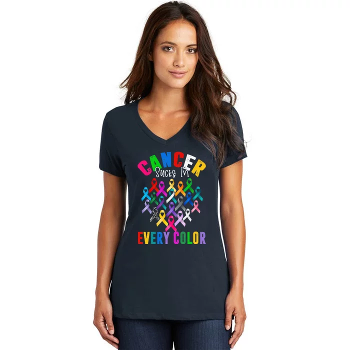 Cancer Sucks In Every Color Fighter Funk Cancer Women's V-Neck T-Shirt