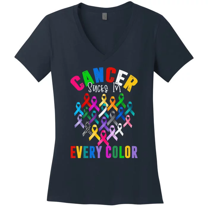 Cancer Sucks In Every Color Fighter Funk Cancer Women's V-Neck T-Shirt