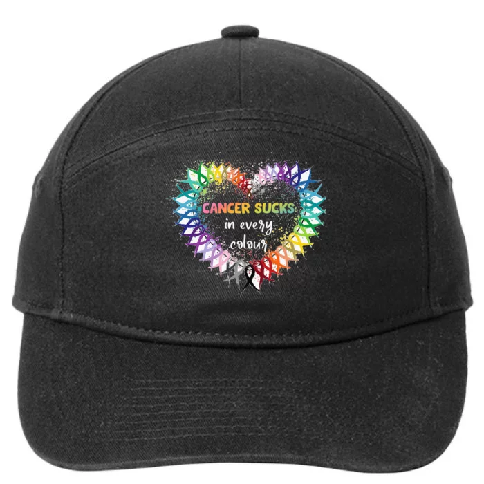 Cancer Sucks In Every Color Cancer Awareness Ribbons Heart 7-Panel Snapback Hat