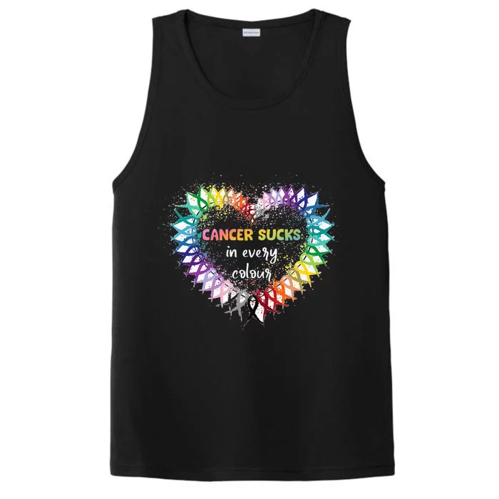 Cancer Sucks In Every Color Cancer Awareness Ribbons Heart Performance Tank