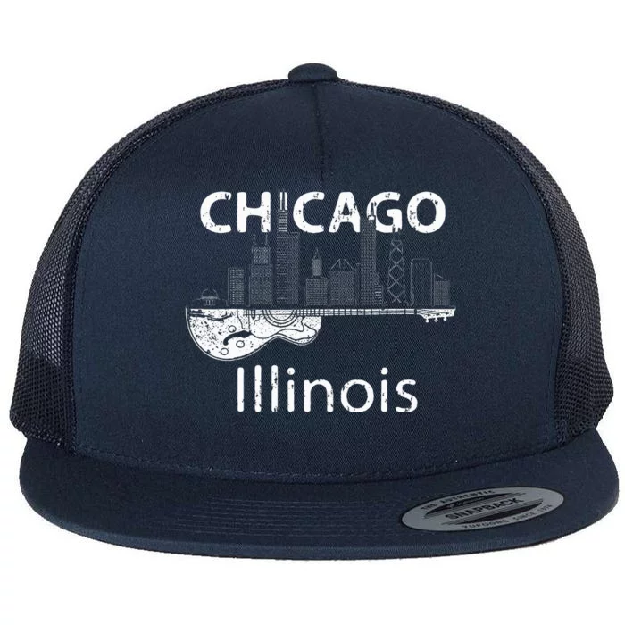 Chicago Souvenir Illinois Music Electric Guitar Flat Bill Trucker Hat