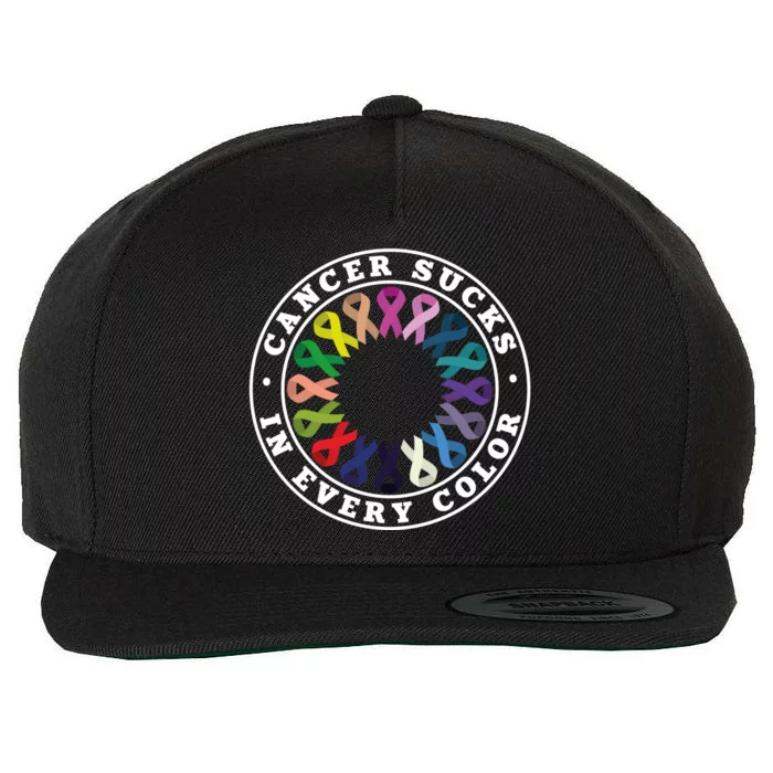 Cancer Sucks In Every Color Cancer Awareness Ribbons Cute Gift Wool Snapback Cap