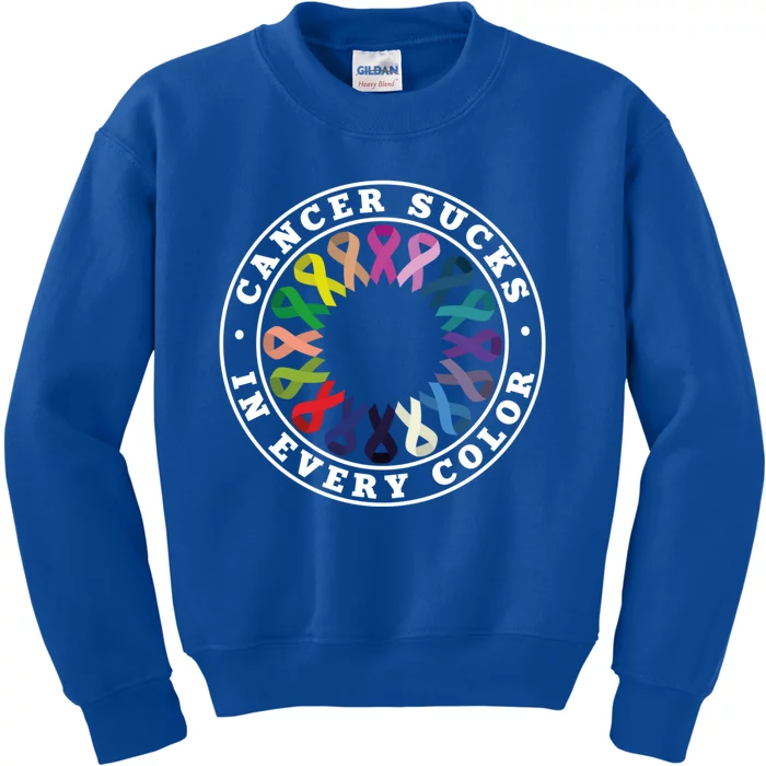 Cancer Sucks In Every Color Cancer Awareness Ribbons Cute Gift Kids Sweatshirt