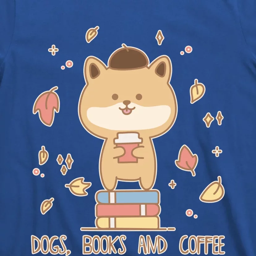 Cute Shiba Inu Dogs Books And Coffee Autumn Meaningful Gift T-Shirt