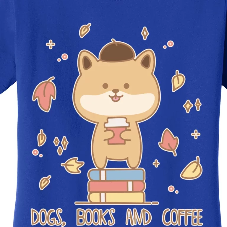 Cute Shiba Inu Dogs Books And Coffee Autumn Meaningful Gift Women's T-Shirt