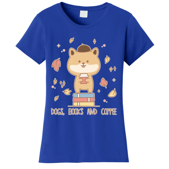 Cute Shiba Inu Dogs Books And Coffee Autumn Meaningful Gift Women's T-Shirt