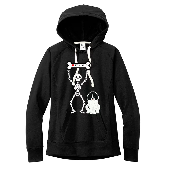 Cute Skeleton I Love My Landseer Newfie Women's Fleece Hoodie