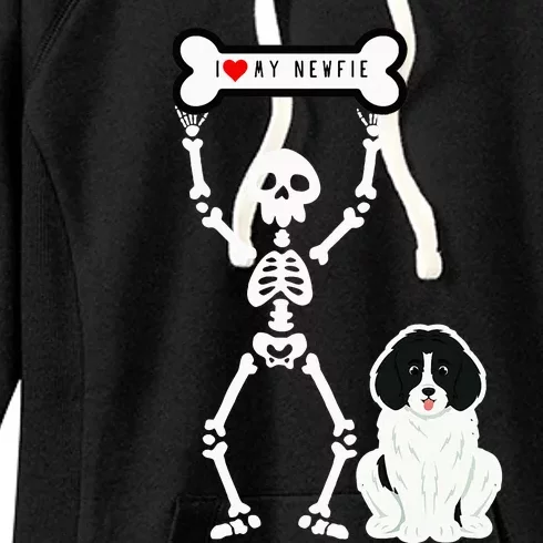 Cute Skeleton I Love My Landseer Newfie Women's Fleece Hoodie