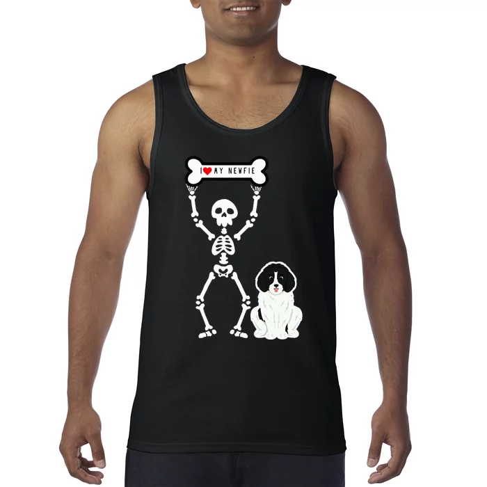 Cute Skeleton I Love My Landseer Newfie Tank Top