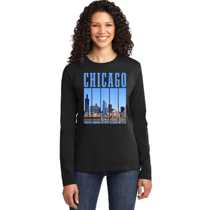 Chicago Skyline Illinois Vintage Pride Chicago Ladies Long Sleeve Shirt