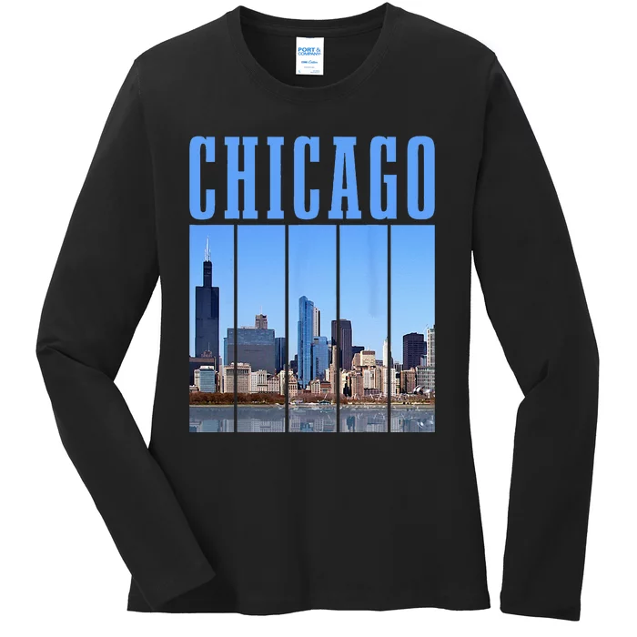 Chicago Skyline Illinois Vintage Pride Chicago Ladies Long Sleeve Shirt