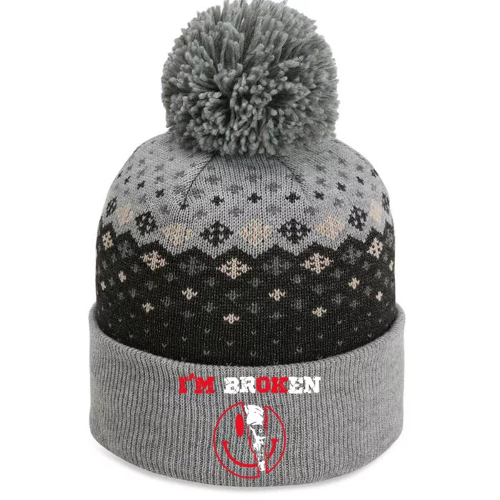 Confused Skull I'm Broken Invisible Illness I'm OK Broken The Baniff Cuffed Pom Beanie