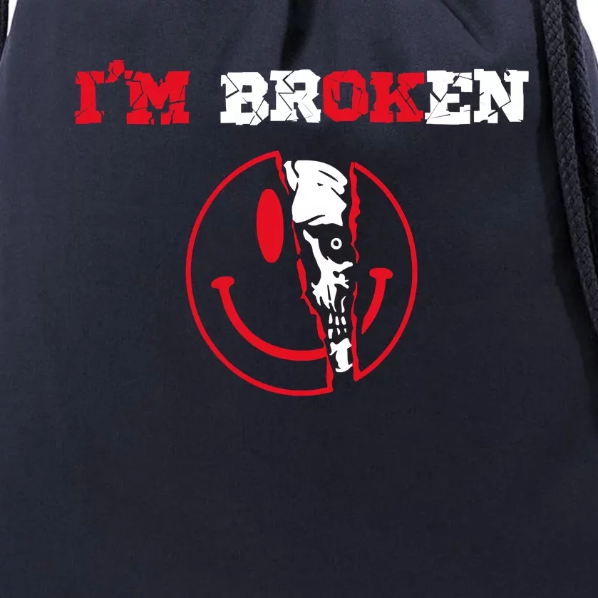 Confused Skull I'm Broken Invisible Illness I'm OK Broken Drawstring Bag