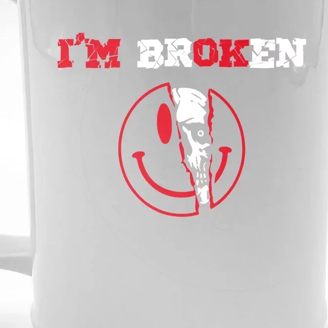 Confused Skull I'm Broken Invisible Illness I'm OK Broken Front & Back Beer Stein